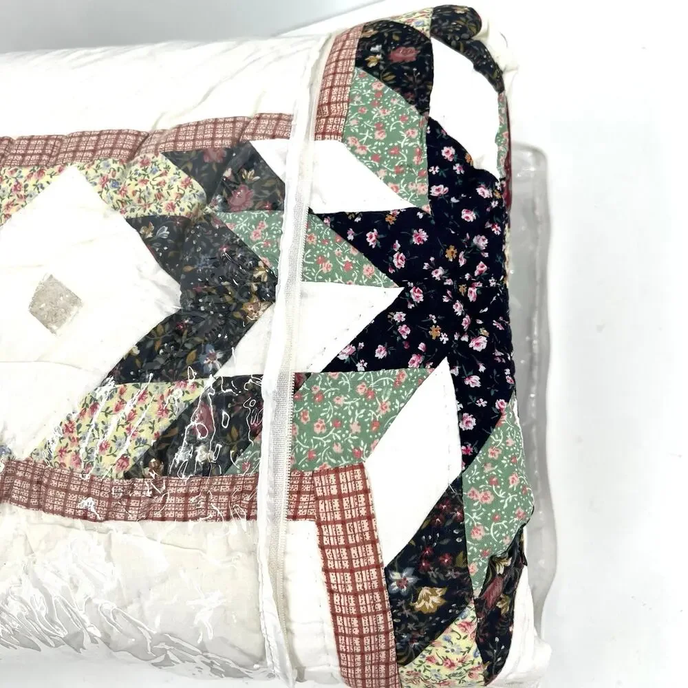 Vintage Handcrafted Lone Star Patchwork roses floral king Quilt and 2 shams
